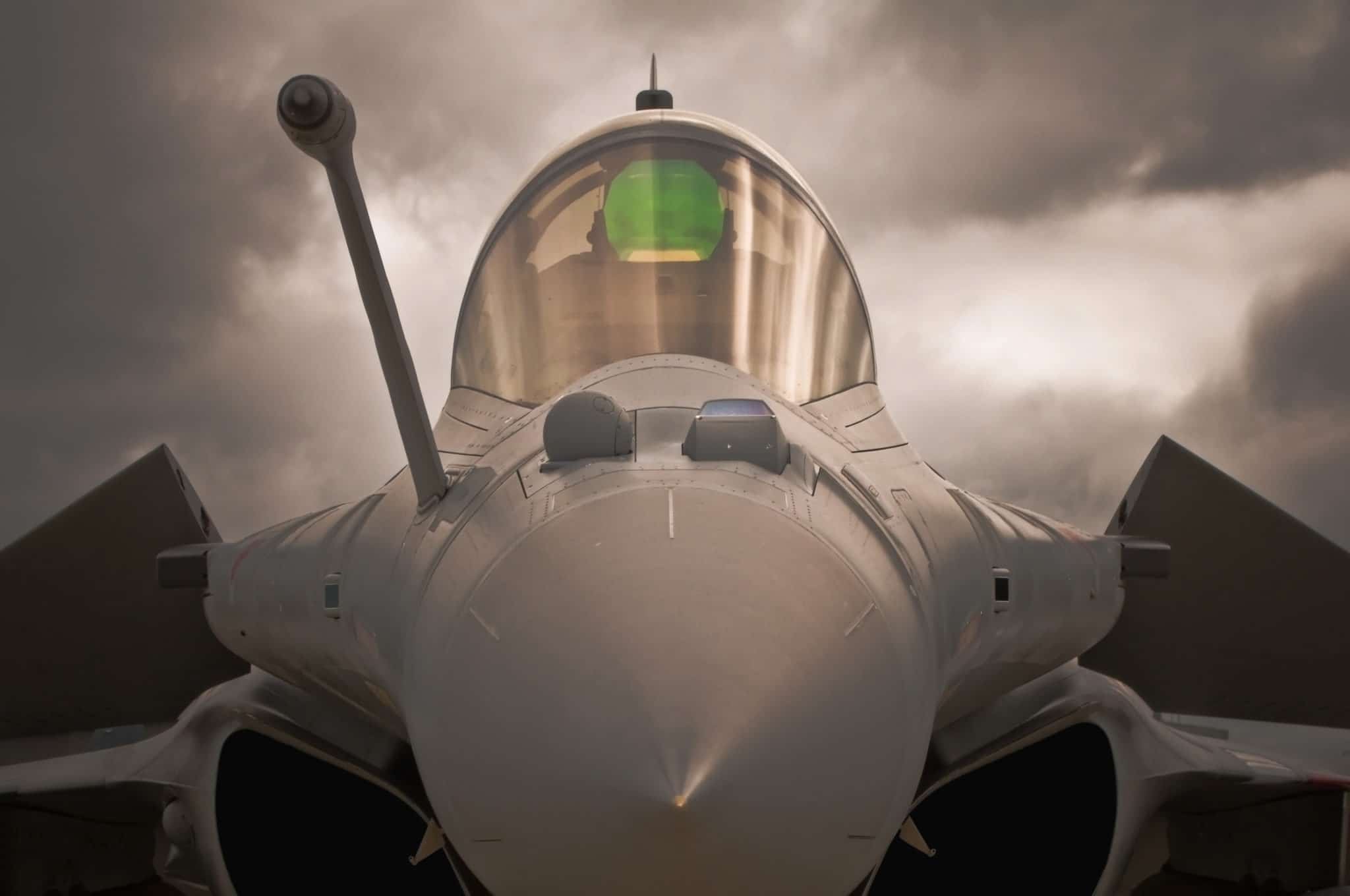 air fighter close symmetrical front view of the french air fighter rafale